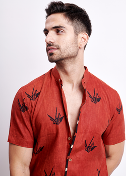 The Red Ajrakh Origami Shirt