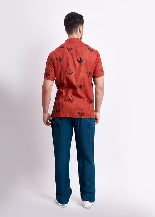 The Red Ajrakh Origami Shirt