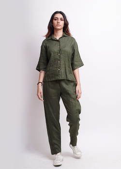 Khaki Linen Women's Pyjama Set