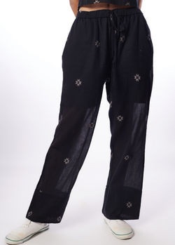 Drawstring Trousers Black Jamdani