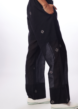 Drawstring Trousers Black Jamdani