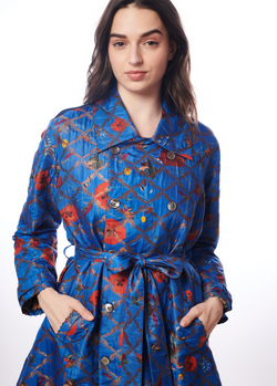 Vineyard Silk Brocade Pedro Trench In Cobalt