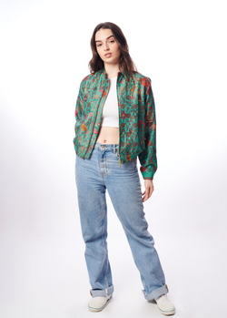 Janbaaz Bomber Jacket Silk Brocade Aqua