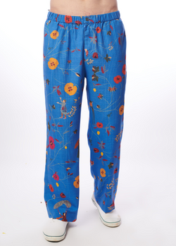 Vineyard Cotton Silk Check Aflatoon Pyjama Pants In Cobalt