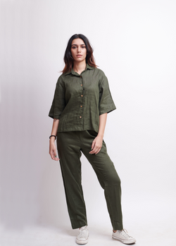 Khaki Linen Women's Pyjama Set