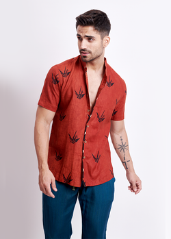 The Red Ajrakh Origami Shirt